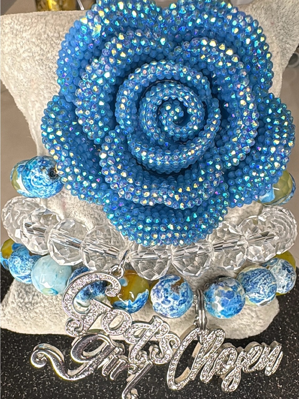 Agate gemstone& Crystal glass beads Multi-Strand Bracelet Set with Charm Accents